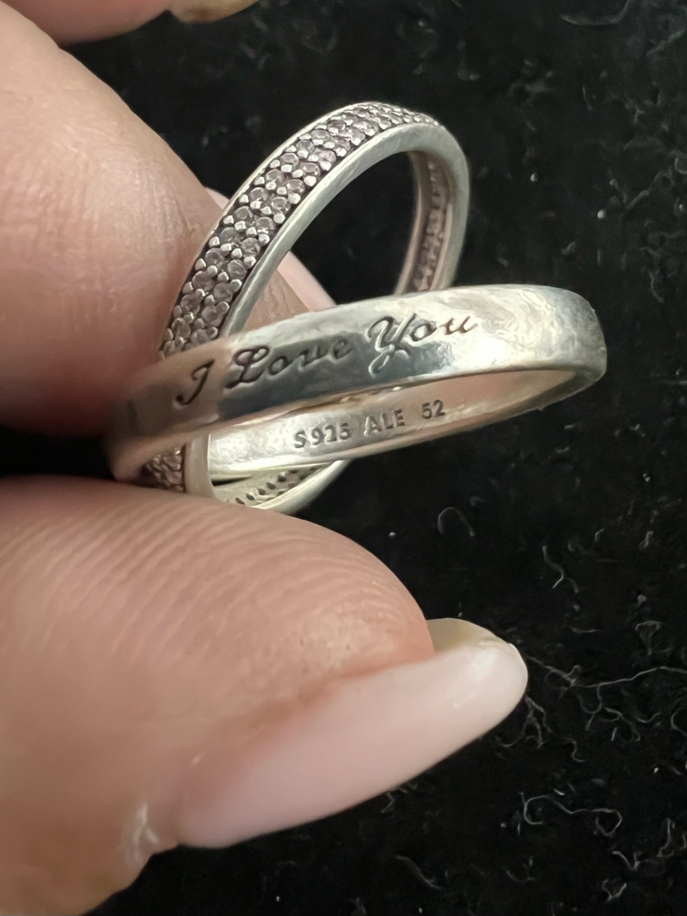 Pandora sterling Silver 'I Love You' Engraved Ring with Pave Accent